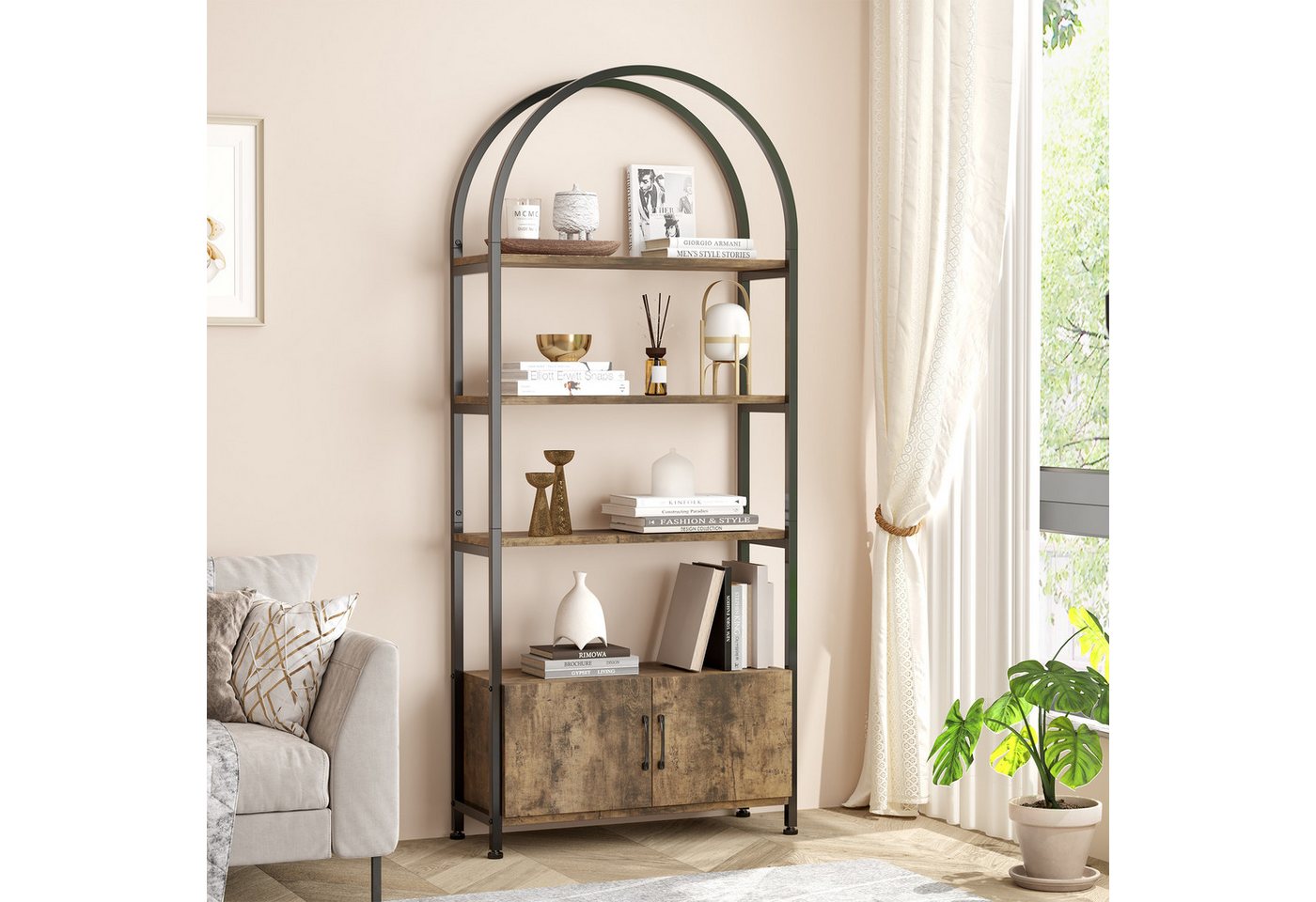GarveeMore Bücherregal Gewölbtes mit 2 Türen,stabilem Metallrahmen,181cm, 4-stöckiges gewölbtes Ausstellungsregal für Büro,Schlafzimmer,weiß GarveeMore Bücherregal Gewölbtes mit 2 Türen,stabilem Metallrahmen,181cm, 4-stöckiges gewölbtes Ausstellungsregal für Büro,Schlafzimmer,weiß von GarveeMore