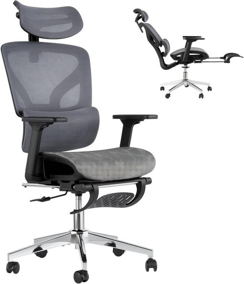 GarveeMore Bürostuhl Ergonomischer mit Netzgewebe und Fußstütze,4D-verstellbare Armlehnen, Bürostuhl dynamische Lendenwirbelstütze,Rollen,hohe Rückenlehne von GarveeMore