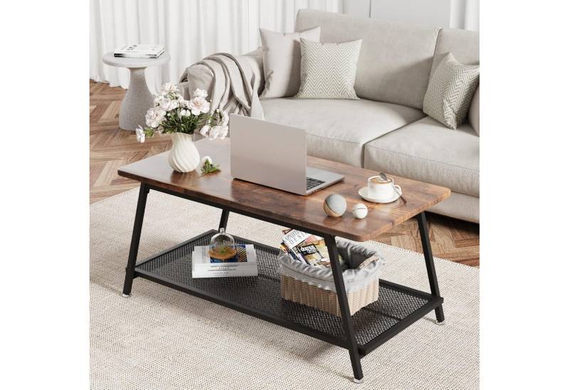 GarveeMore Couchtisch Wohnzimmertisch mit 2 Ebenen, mit Gitterablage, Industrial Style von GarveeMore