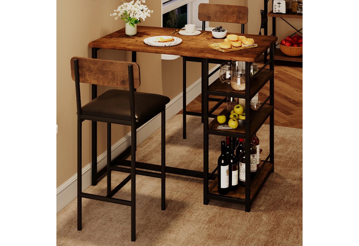 GarveeMore Essgruppe 3-teiliger Esstisch Set für 2 Platzsparende Holz High-Leg Bar Tisch GarveeMore Essgruppe 3-teiliger Esstisch Set für 2 Platzsparende Holz High-Leg Bar Tisch von GarveeMore