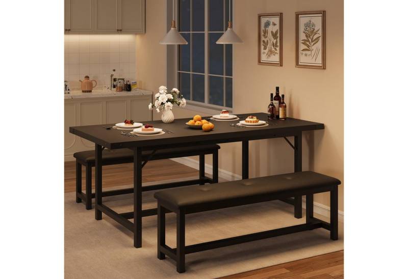 GarveeMore Essgruppe Essgruppe 160cm Ausziehtisch mit 2 Bänke für 4-6 Personen GarveeMore Essgruppe Essgruppe 160cm Ausziehtisch mit 2 Bänke für 4-6 Personen von GarveeMore