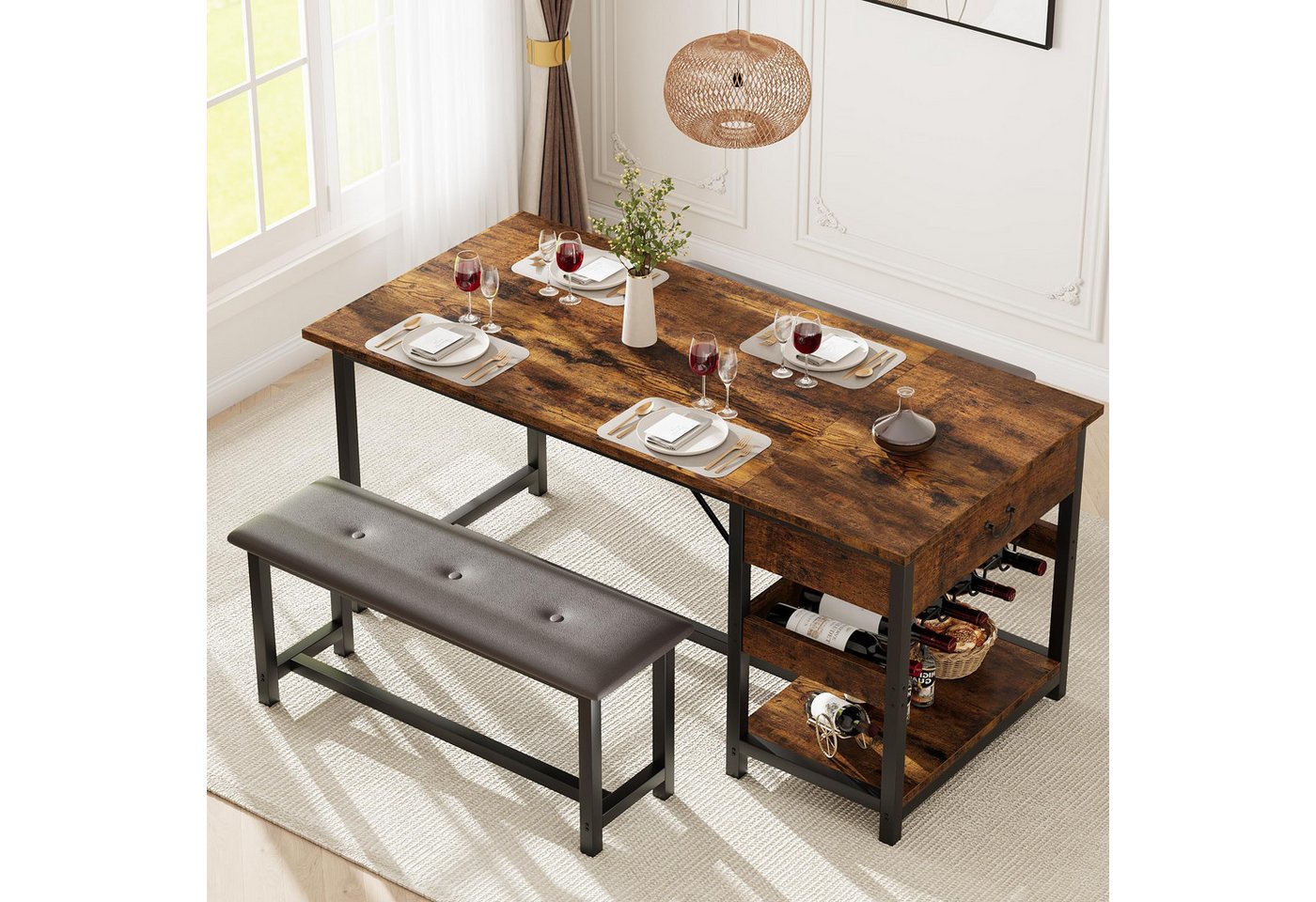 GarveeMore Essgruppe Essgruppe Esstisch mit 2 Bänken für 4 Personen GarveeMore Essgruppe Essgruppe Esstisch mit 2 Bänken für 4 Personen von GarveeMore