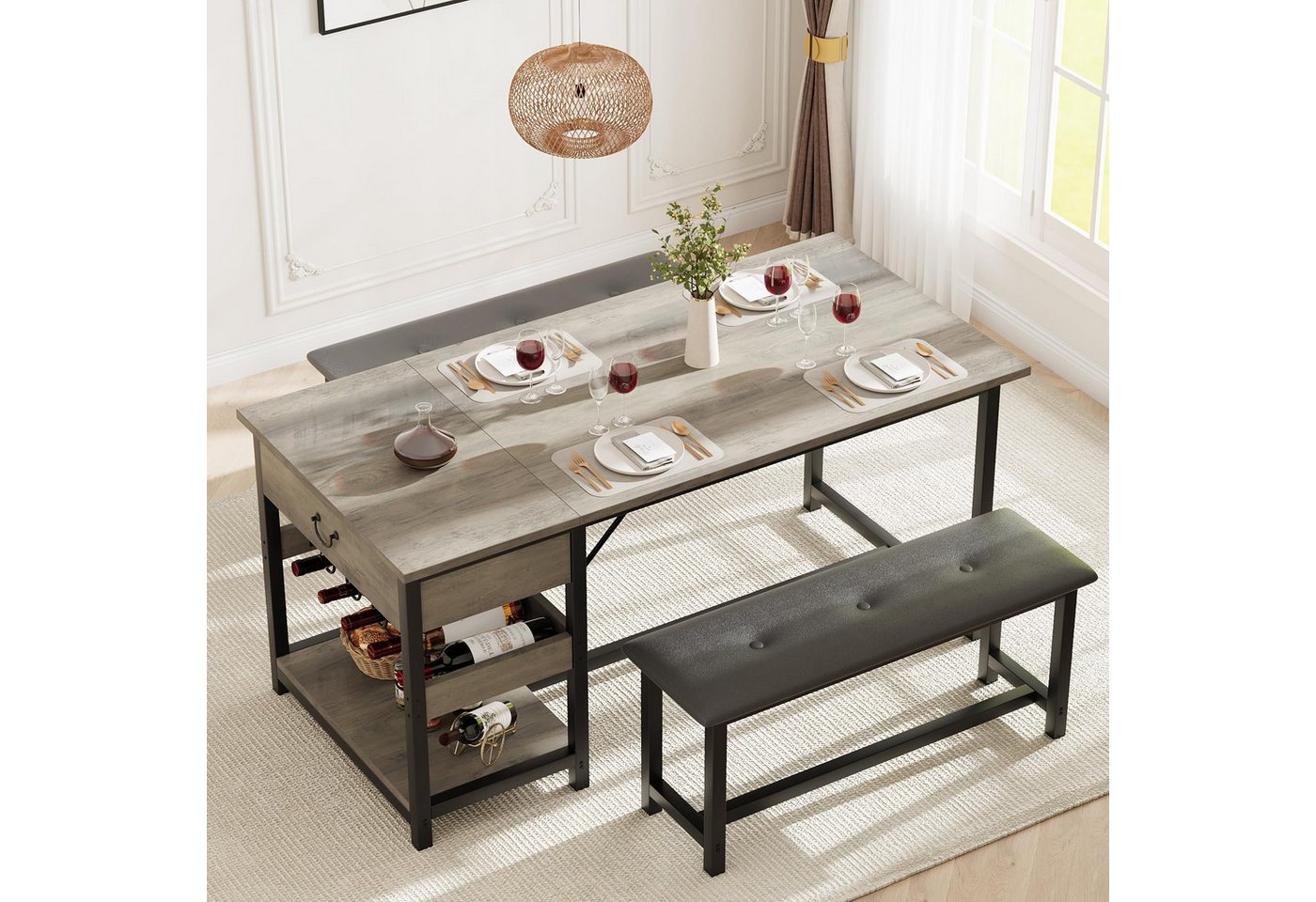 GarveeMore Essgruppe Essgruppe Esstisch mit 2 Bänken für 4 Personen GarveeMore Essgruppe Essgruppe Esstisch mit 2 Bänken für 4 Personen von GarveeMore