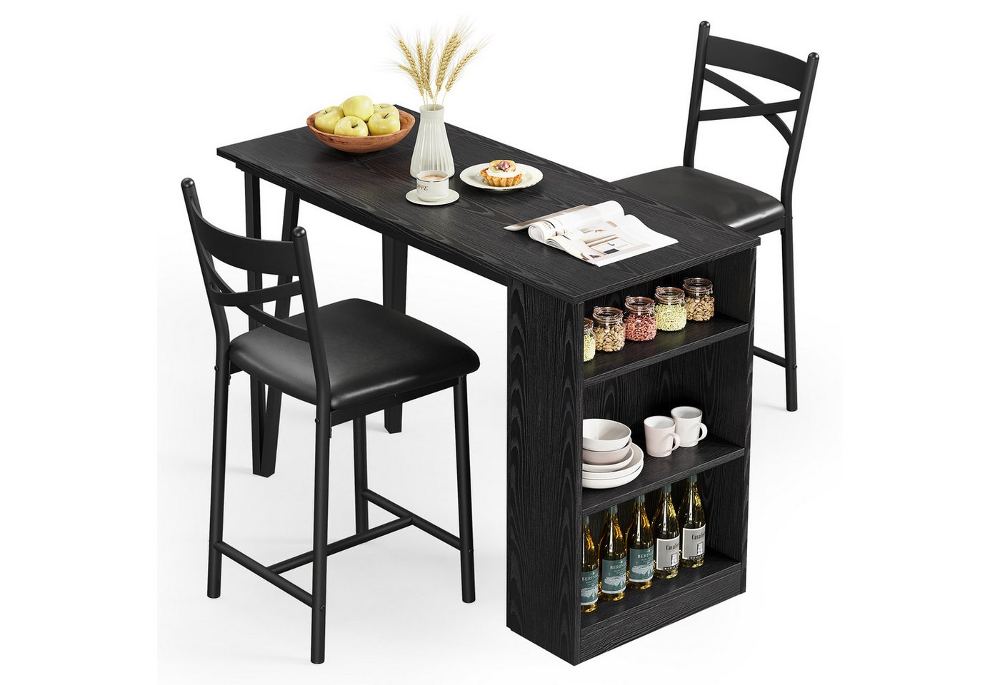 GarveeMore Essgruppe Esstisch Klappbar mit 2 Stühlen für Küche & Esszimmer, Bartisch,Ktichen Tisch mit 2 Gepolsterter Sitz und 3 Ablagen GarveeMore Essgruppe Esstisch Klappbar mit 2 Stühlen für Küche & Esszimmer, Bartisch,Ktichen Tisch mit 2 Gepolsterter Sitz und 3 Ablagen von GarveeMore