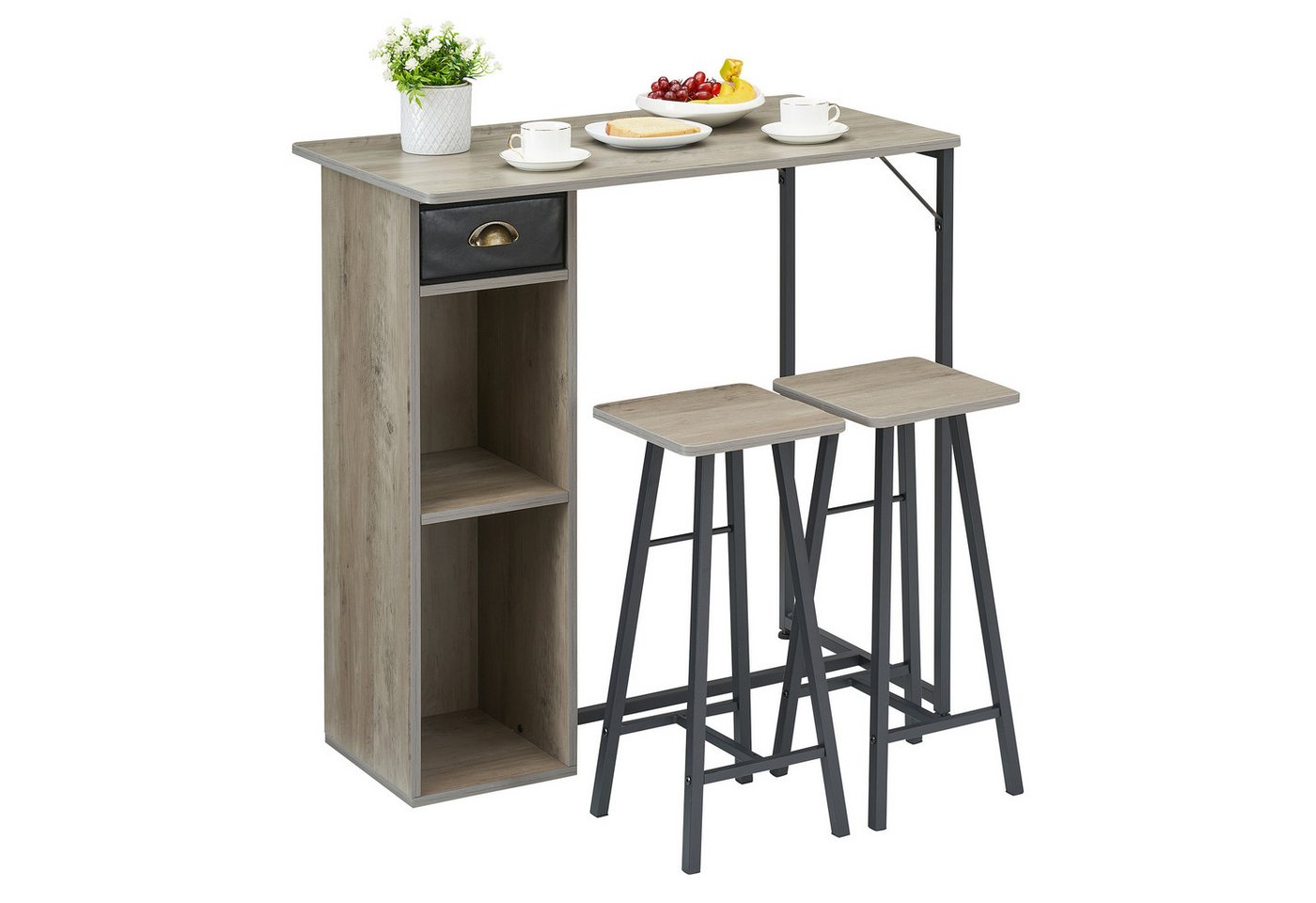 GarveeMore Essgruppe Esstisch mit 2 Barstuhl für Küche & Esszimmer, Bartisch Esstisch mit 1 Stoffschubladen und 2 Ablagen GarveeMore Essgruppe Esstisch mit 2 Barstuhl für Küche & Esszimmer, Bartisch Esstisch mit 1 Stoffschubladen und 2 Ablagen von GarveeMore