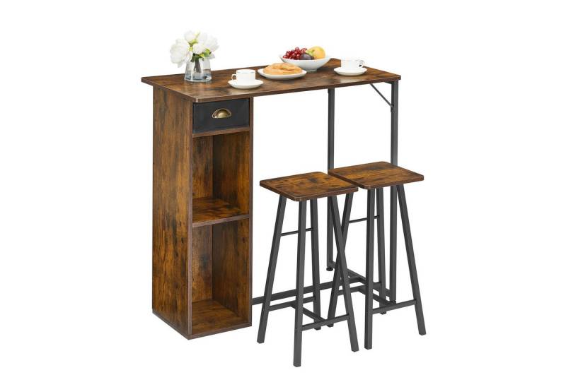 GarveeMore Essgruppe Esstisch mit 2 Barstuhl für Küche & Esszimmer, Bartisch Esstisch mit 1 Stoffschubladen und 2 Ablagen GarveeMore Essgruppe Esstisch mit 2 Barstuhl für Küche & Esszimmer, Bartisch Esstisch mit 1 Stoffschubladen und 2 Ablagen von GarveeMore