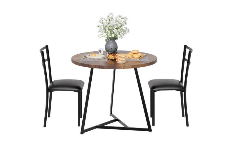 GarveeMore Essgruppe Esstisch mit 2 Stühlen,für Küche & Esszimmer, Runder Esstisch mit 2 Gepolsterter Sitz für kleinen Raum von GarveeMore