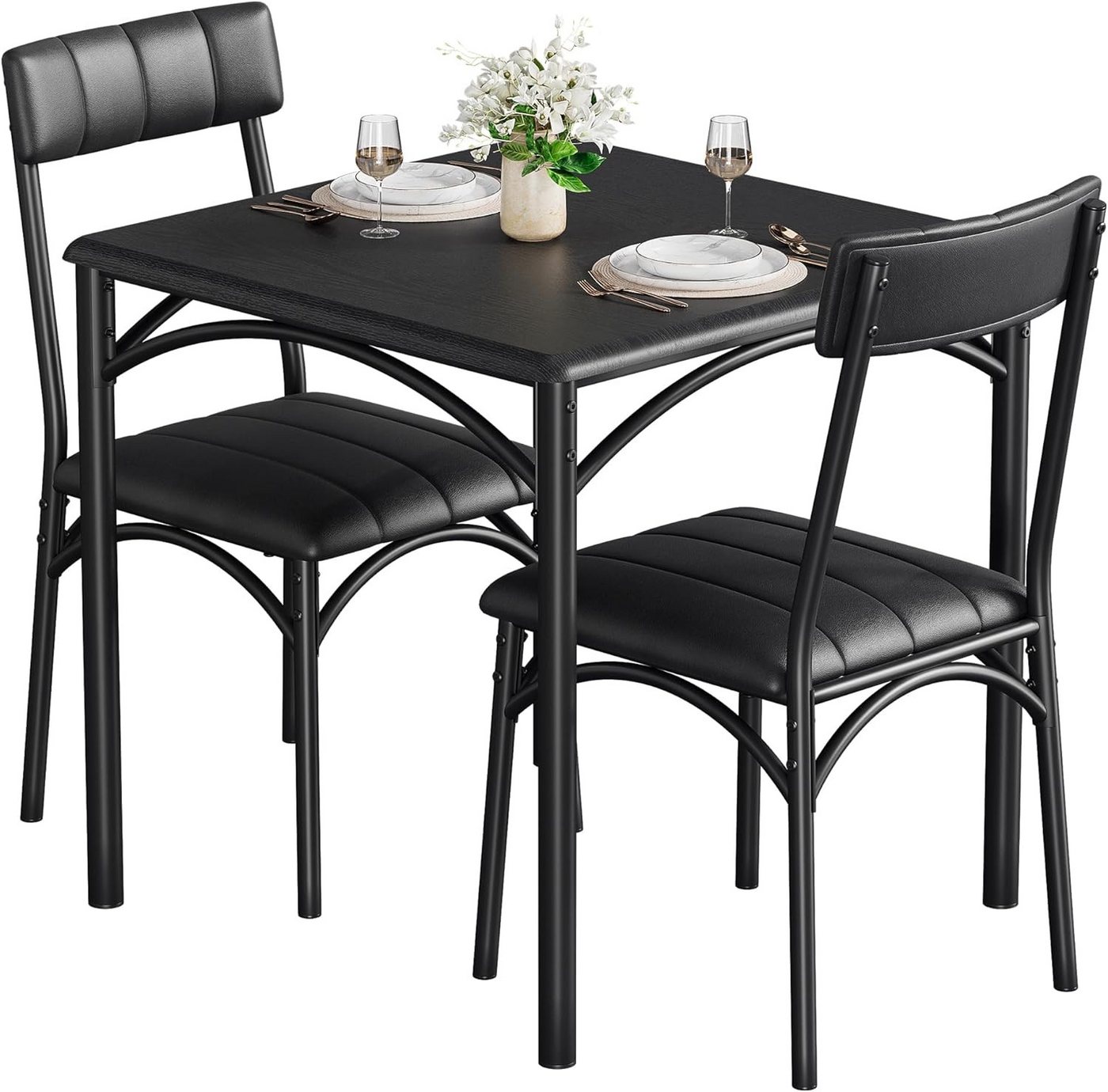GarveeMore Essgruppe Ktichen Tisch mit 2 Stühlen für Küche & Esszimmer, Kompaktes Esszimmer-Set für kleine Räume(mit 2 Weiches Kissen Stühlen) von GarveeMore
