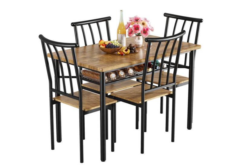GarveeMore Essgruppe Küche Esstisch mit 4 Stühlen, Rechteckiges Esstisch mit Lagerung Regal, 119x80x70cm Tisch,99x36x43cm Stühlen,MDF Kompaktes Esszimmer-Set von GarveeMore