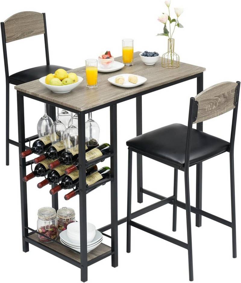 GarveeMore Esstisch 2-teiliges rustikales braunes Stehtisch-Set mit Fußstütze von GarveeMore