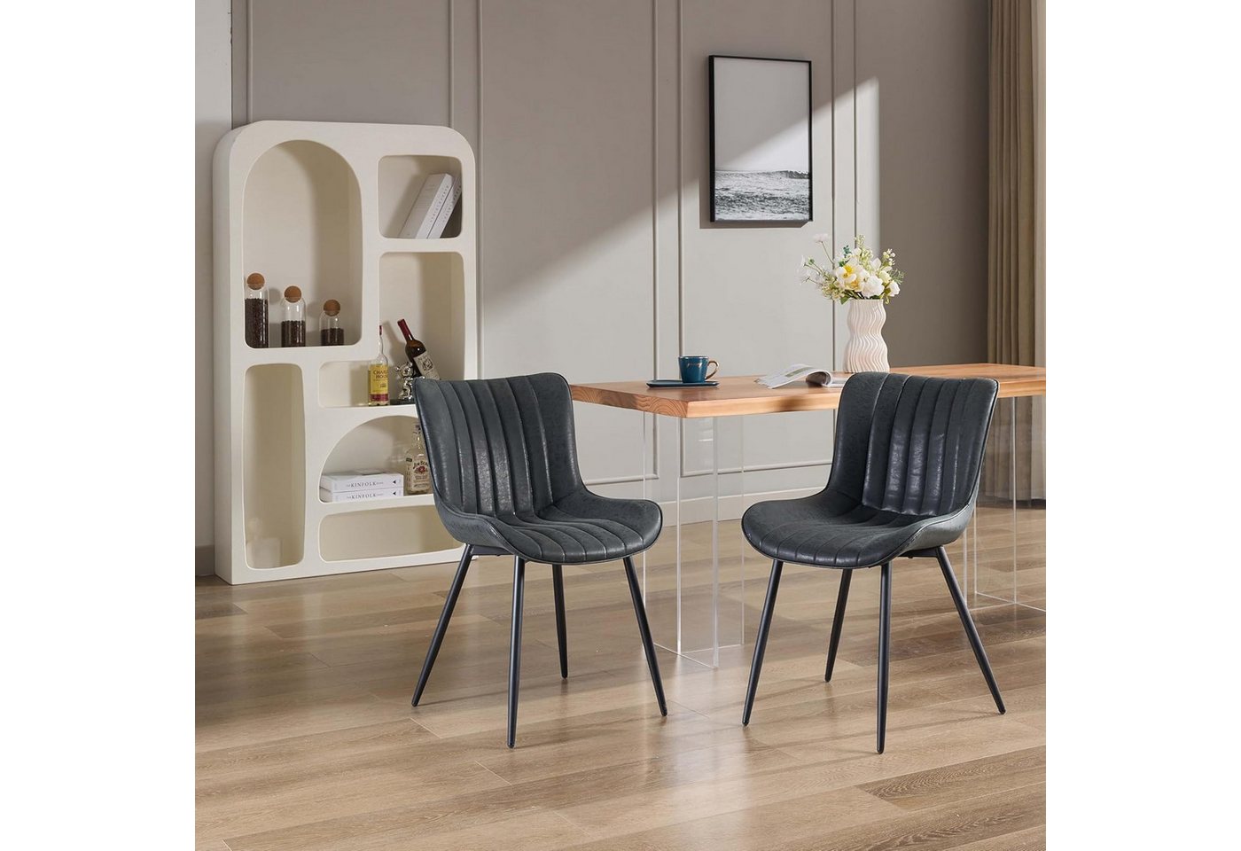 GarveeMore Esszimmerstuhl,Beistellstühle aus Kunstleder mit Metallbeinen (2 St), mit Gepolsterter Stoff,Mid-Century Modern,Küchen-/Esszimmerstühle von GarveeMore