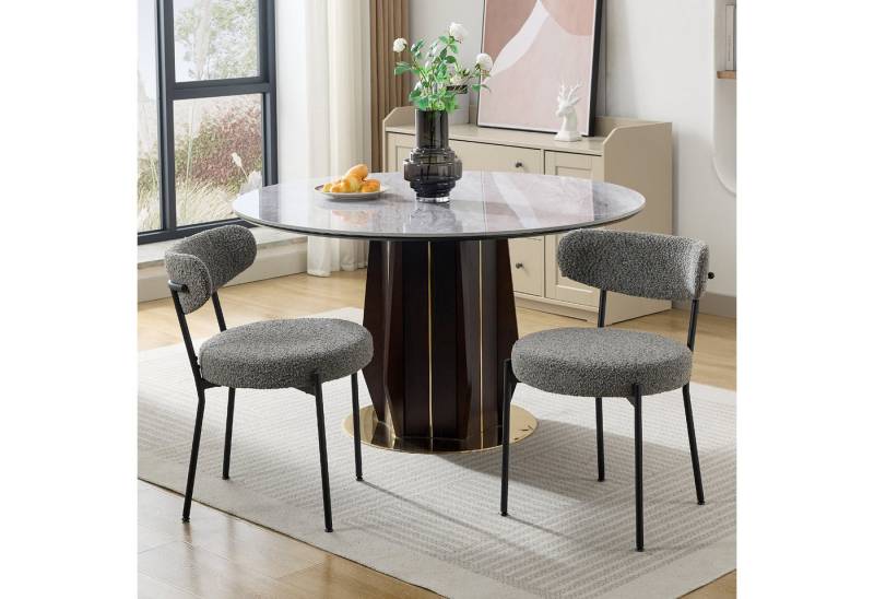 GarveeMore Esszimmerstuhl,moderne Esszimmer- und Küchenstühle,Gepolsterter Sitz, mit gebogener Rückenlehne und schwarzen Metallbeinen von GarveeMore