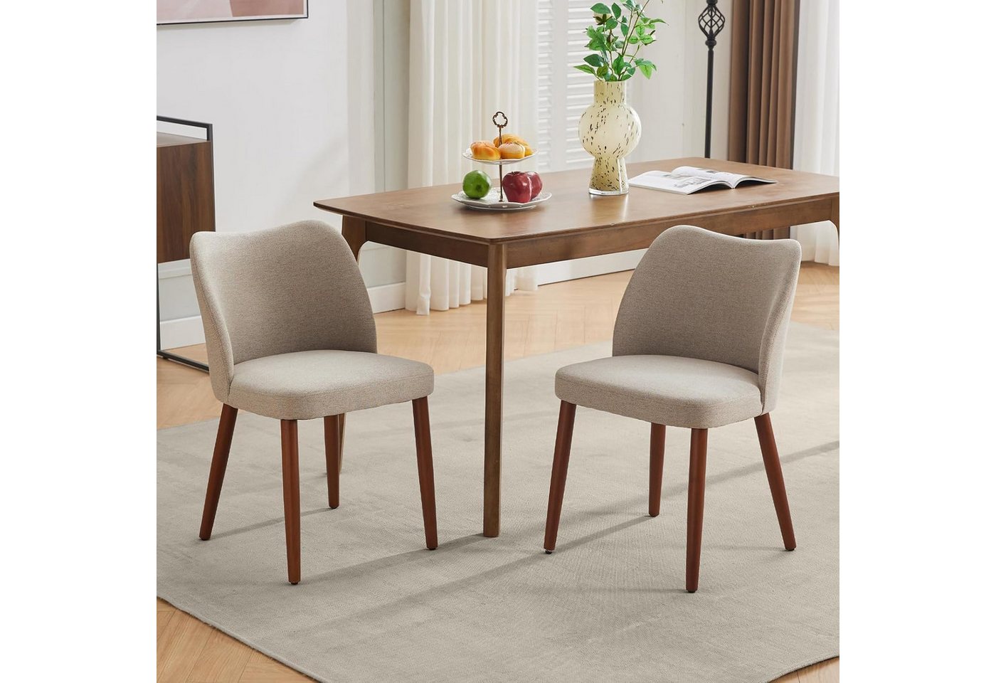 GarveeMore Esszimmerstuhl 2er-Set,Leinen gepolsterter Esszimmerstuhl mit Holzbeinen,Ohrensessel, Küchenstühle mit dicken Kissen für Esszimmer, Wohnzimmer von GarveeMore