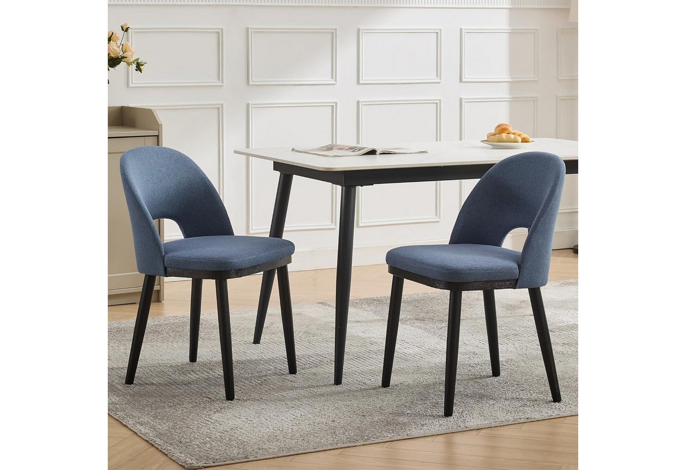 GarveeMore Esszimmerstuhl 2er-Set,moderne Küchenstühle aus Stoff mit Gepolsterte und Holzbeinen, Esszimmerstühle mit geschwungener Rückenlehne für Restaurants/Cafés von GarveeMore
