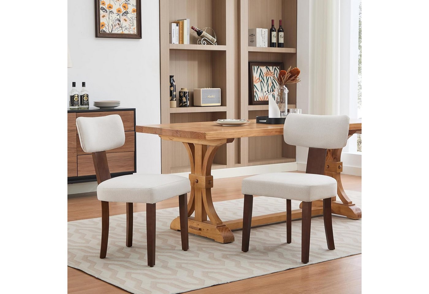 GarveeMore Esszimmerstuhl 2er-Set,moderne gepolsterte Küchenstühle,Hartholzrahmen,Holzbeinen, Esszimmerstühle mit geschwungener Rückenlehne,ohne Armlehnen von GarveeMore