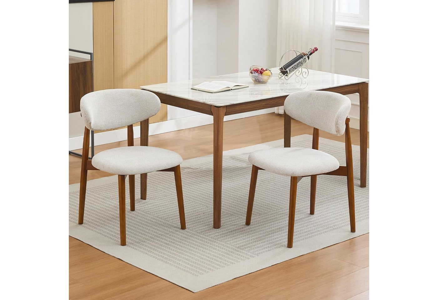 GarveeMore Esszimmerstuhl 2er-Set aus Holz,gepolsterter Küchenstuhl im Mid-Century-Modern-Stil, Esszimmerstuhl mit gepolsterter Stoffsitzfläche und Holzbeinen von GarveeMore