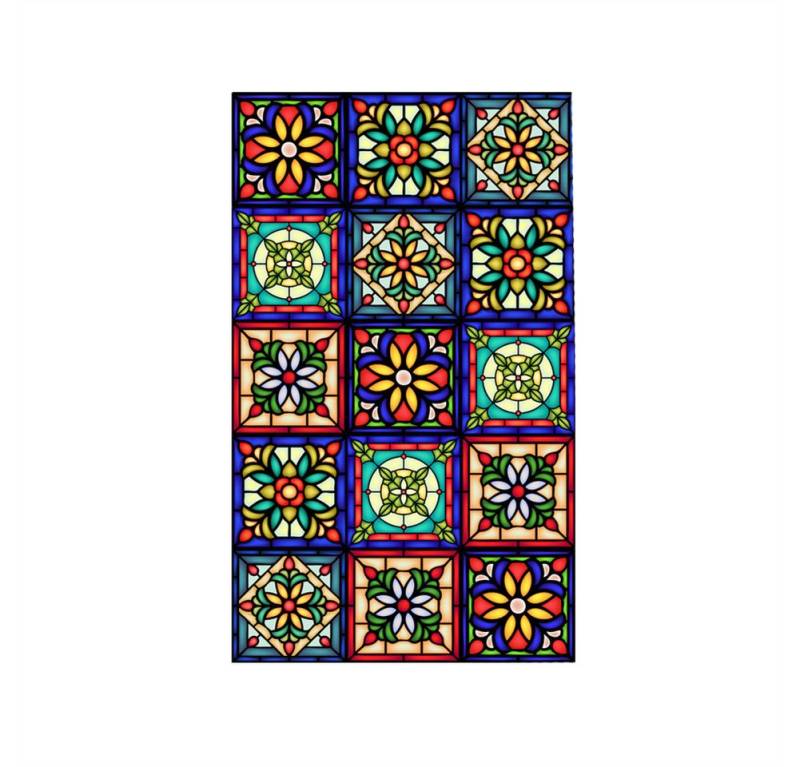 GarveeMore Fensterfolie Retro-Glasfensterfolie mit floralem Muster Blockiert UV-Strahlen,Wärme, 45/60*100CM Fenster-Aufkleber Sichtschutz,nicht klebende statische von GarveeMore