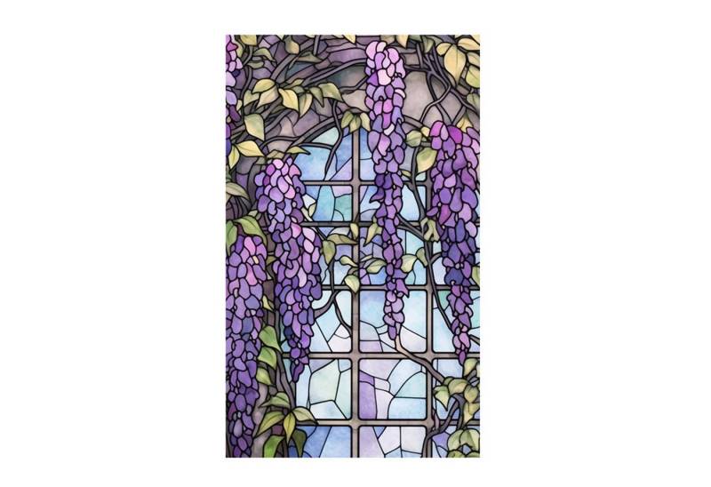 GarveeMore Fenstersticker PVC-Farbglas Glas Fensterfolie Aufkleber Nicht klebend Abnehmbar Bunt, 45/60*100cm Floral Retro Bunte Kolibri Blume Glasmalerei Fenster Film von GarveeMore