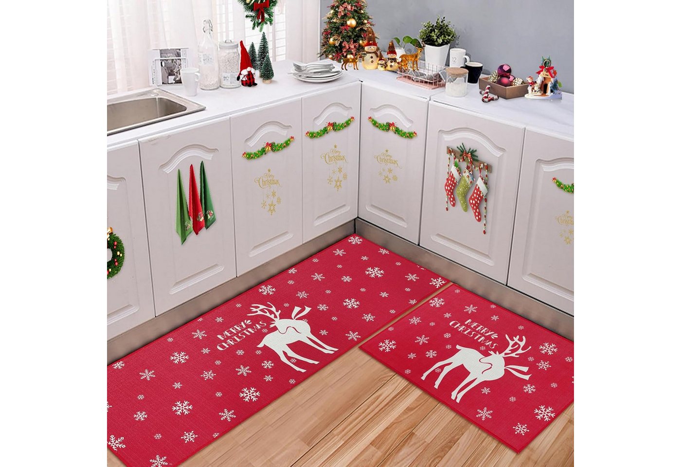 GarveeMore Fußmatte Weihnachts Sets,Weihnachts Küchenmatte Frohe Weihnachten, Schneeflocke 2-teilig rutschfeste Läufer Teppich-Set,40x60,40x120CM GarveeMore Fußmatte Weihnachts Sets,Weihnachts Küchenmatte Frohe Weihnachten, Schneeflocke 2-teilig rutschfeste Läufer Teppich-Set,40x60,40x120CM von GarveeMore