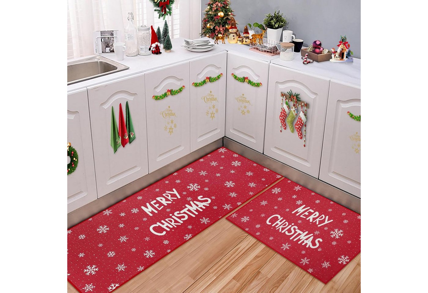 GarveeMore Fußmatte Weihnachts Sets,Weihnachts Küchenmatte Frohe Weihnachten, Schneeflocke 2-teilig rutschfeste Läufer Teppich-Set,40x60,40x120CM GarveeMore Fußmatte Weihnachts Sets,Weihnachts Küchenmatte Frohe Weihnachten, Schneeflocke 2-teilig rutschfeste Läufer Teppich-Set,40x60,40x120CM von GarveeMore
