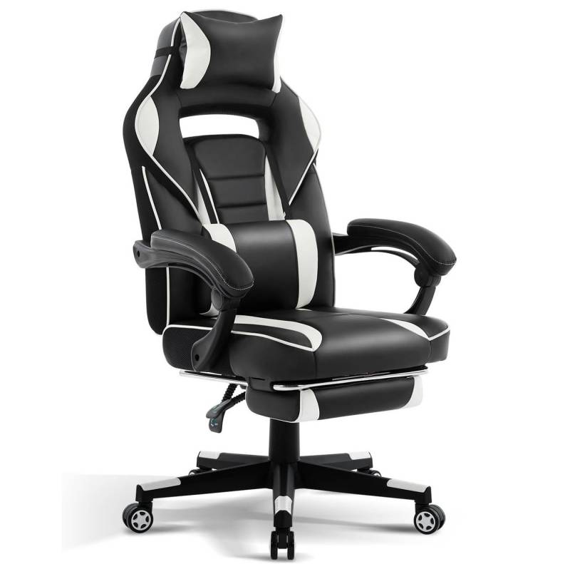 GarveeMore Gaming-Stuhl mit Fußstütze und Lendenwirbelstütze,360° drehbarer Computer-Bürostuhl, ergonomischer Computer-Spiel-Schreibtischstuhl,bis 136 kg,PU-Leder von GarveeMore