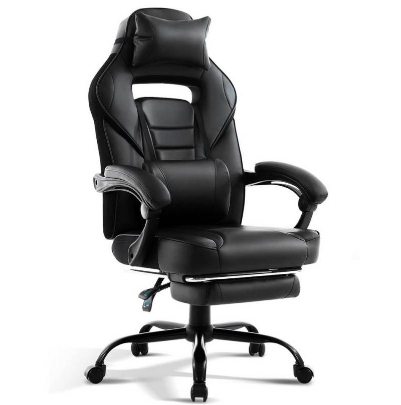 GarveeMore Gaming-Stuhl mit Fußstütze und Lendenwirbelstütze,360° drehbarer Computer-Bürostuhl, ergonomischer Computer-Spiel-Schreibtischstuhl,bis 136 kg,PU-Leder von GarveeMore