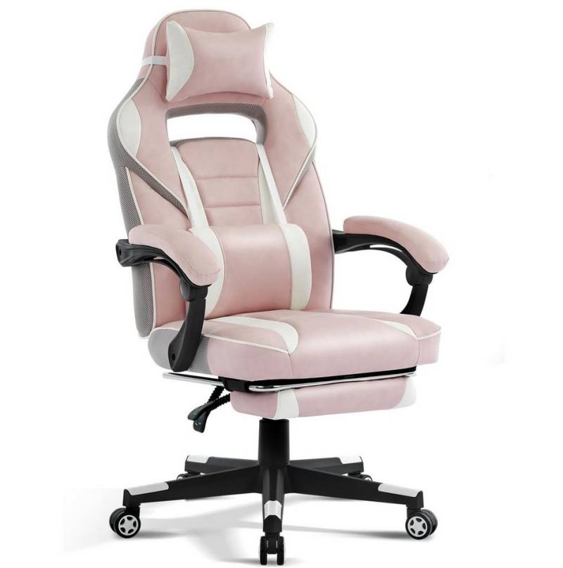 GarveeMore Gaming-Stuhl mit Fußstütze und Lendenwirbelstütze,360° drehbarer Computer-Bürostuhl, ergonomischer Computer-Spiel-Schreibtischstuhl,bis 136 kg,PU-Leder von GarveeMore