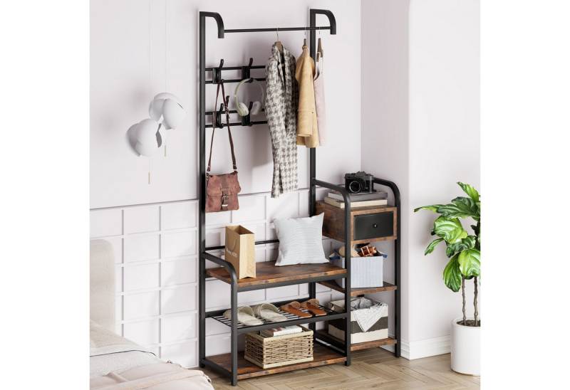 GarveeMore Garderobenständer Garderobe, multifunktionale, 175cm hoch,3 Ablagen,Industrie-Design von GarveeMore