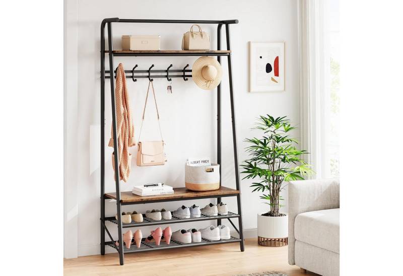 GarveeMore Garderobenständer Garderobe mit Schuhbank 4-In-1 Kleiderständer Kleiderstange mit Haken von GarveeMore