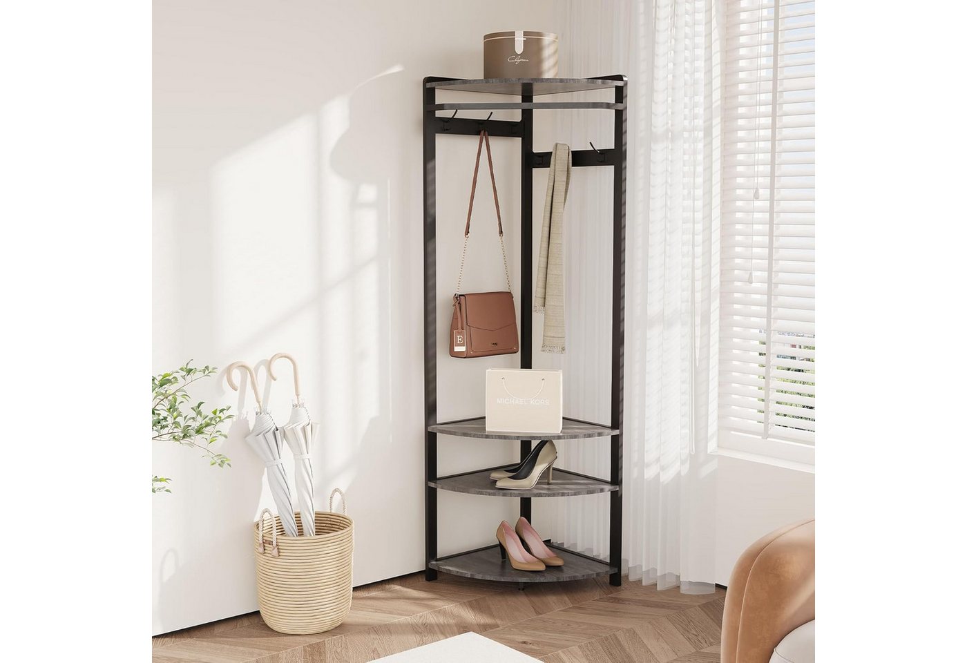 GarveeMore Garderobenständer Garderobenständer, Metall-Eckgarderobe Flurbaum, mit 6 Doppelhaken GarveeMore Garderobenständer Garderobenständer, Metall-Eckgarderobe Flurbaum, mit 6 Doppelhaken von GarveeMore
