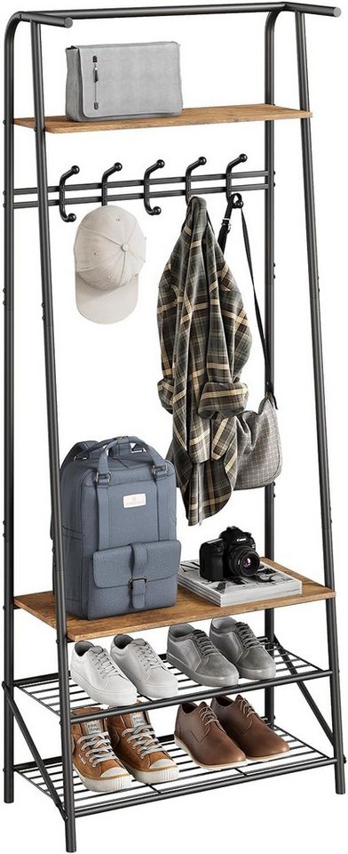 GarveeMore Garderobenständer Garderobenständer Kleiderständer mit Schuhbank,mit Ablagen und Haken von GarveeMore
