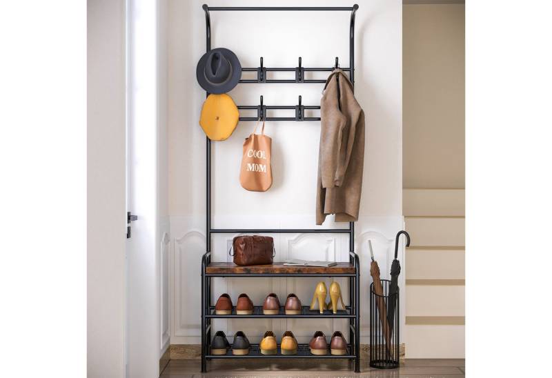 GarveeMore Garderobenständer Garderobenständer mit Schuhbank,4-in-1 Kleiderständer Garderobe von GarveeMore