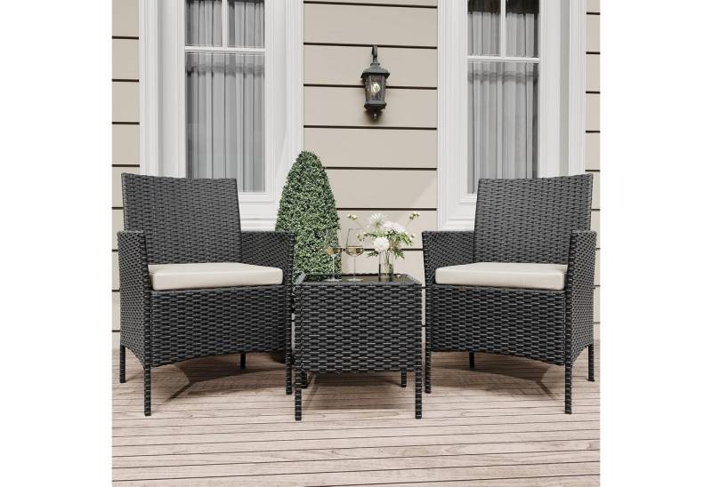 GarveeMore Gartenlounge-Set Terrassenmöbel-Sets 3-teilig, modernes Terrassen-Konversationsset, 3-tlg., 2 Gartenstuhl, 1 Gartentisch, mit Kissen - Möbel-Sets von GarveeMore