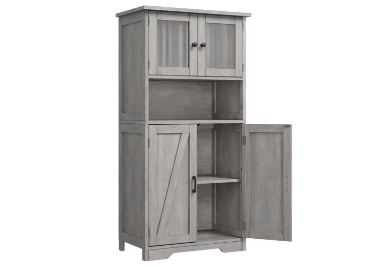 GarveeMore Hochschrank 128cm Badezimmerschrank mit 4 Türen - mit verstellbarem Einlegeboden von GarveeMore
