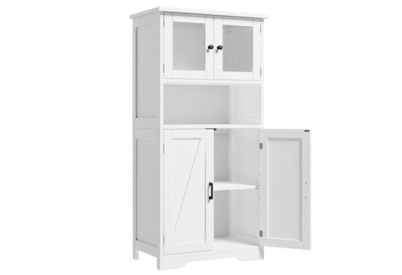 GarveeMore Hochschrank mit 4 Türen,Hochschrank Buffetschrank mit verstellbarem Einlegeboden Vitrinenschrank mit 4 Fächer für Küche Wohnzimmer Badezimmer,128cm von GarveeMore