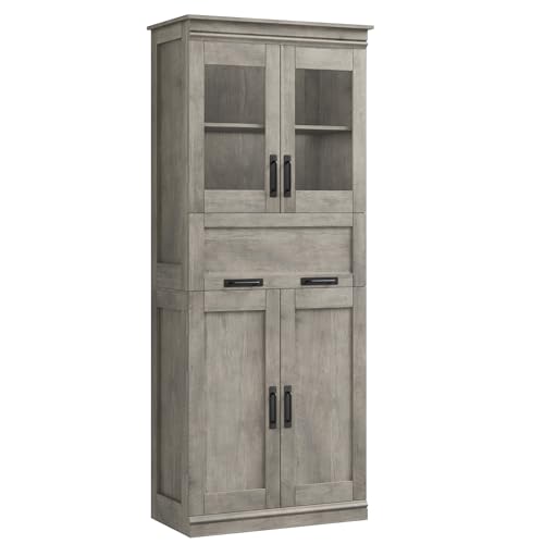 GarveeMore Hohes KüChen-Sideboard, Modernes 4-tüRiges Sideboard, KüChenvitrine Mit Verstellbaren Regalen, MDF-KüChenschrank von GarveeMore