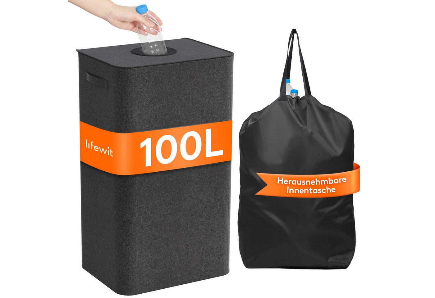GarveeMore Kehrgutsammelbehälter 100L Pfandflaschen Sammelbehälter mit Deckel, Dunkelgrau von GarveeMore