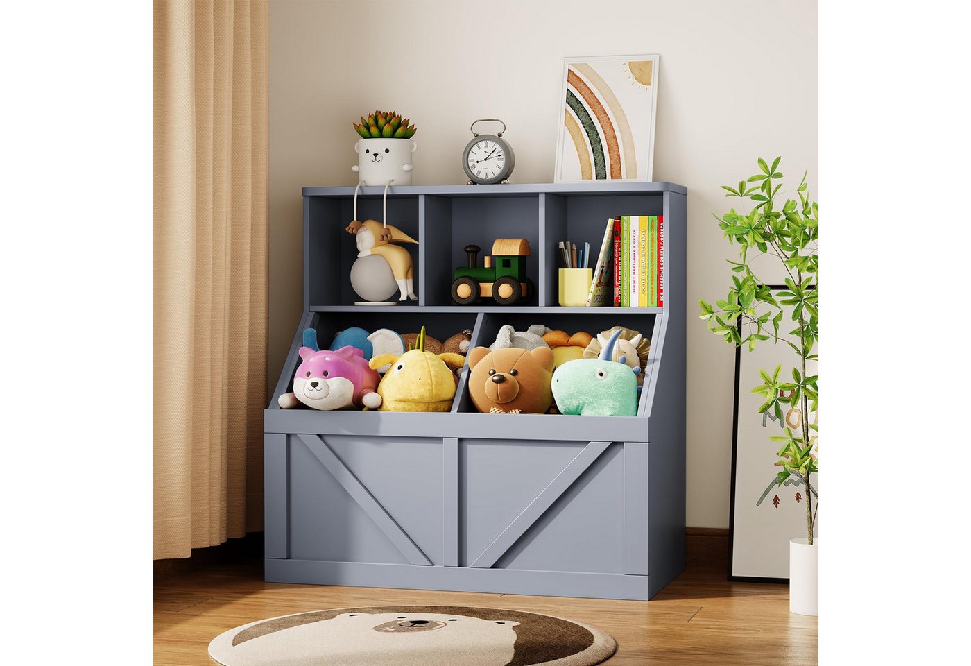 GarveeMore Kinderregal Bücherregal Kinder Spielzeugregal 90x42x92cm von GarveeMore