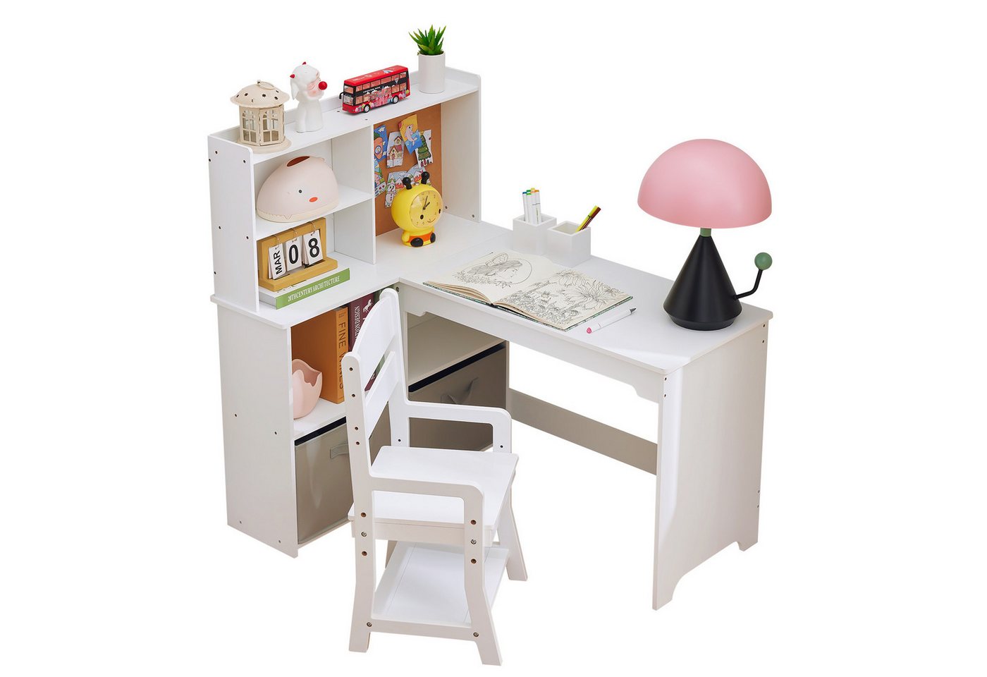 GarveeMore Kinderschreibtisch Schreibtisch- und Stuhlset für Kinder Kindertisch mit Stoffschubladen von GarveeMore