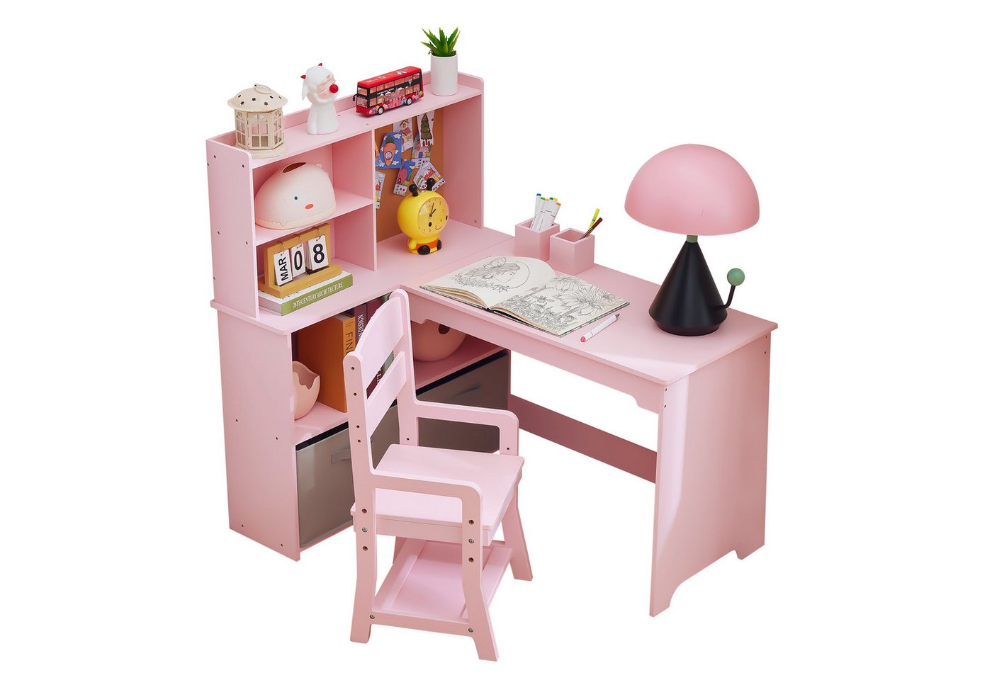 GarveeMore Kinderschreibtisch Schreibtisch- und Stuhlset für Kinder Kindertisch mit Stoffschubladen GarveeMore Kinderschreibtisch Schreibtisch- und Stuhlset für Kinder Kindertisch mit Stoffschubladen von GarveeMore