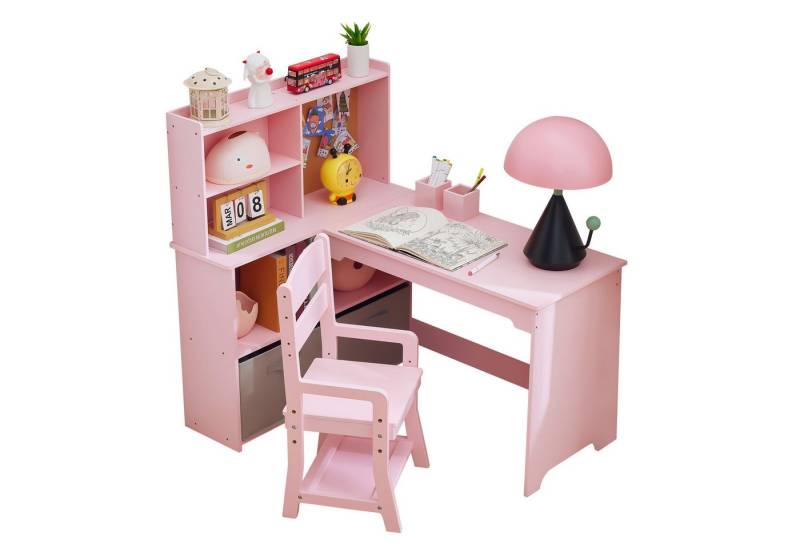 GarveeMore Kinderschreibtisch Schreibtisch- und Stuhlset für Kinder Kindertisch mit Stoffschubladen von GarveeMore