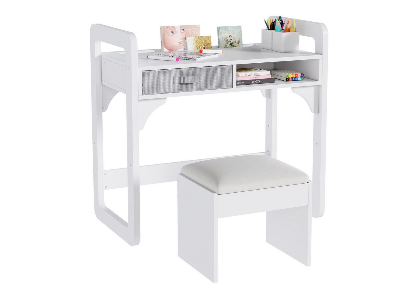 GarveeMore Kinderschreibtisch Schreibtisch- und Stuhlset für Kinder höhenverstellbar 83x46x80cm von GarveeMore