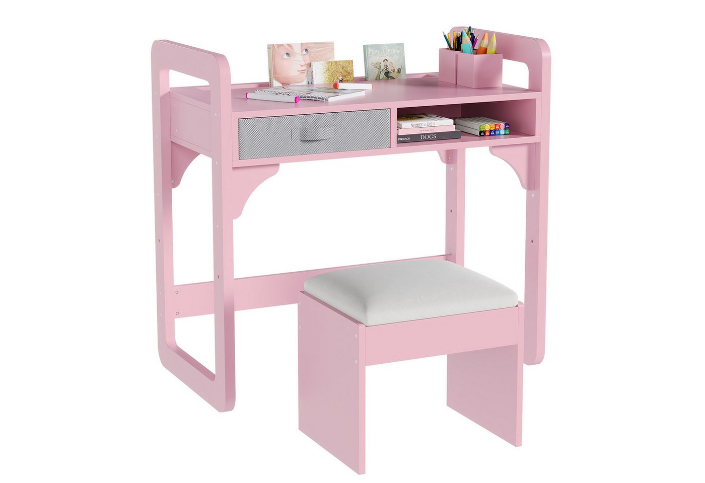 GarveeMore Kinderschreibtisch Schreibtisch- und Stuhlset für Kinder höhenverstellbar 83x46x80cm von GarveeMore