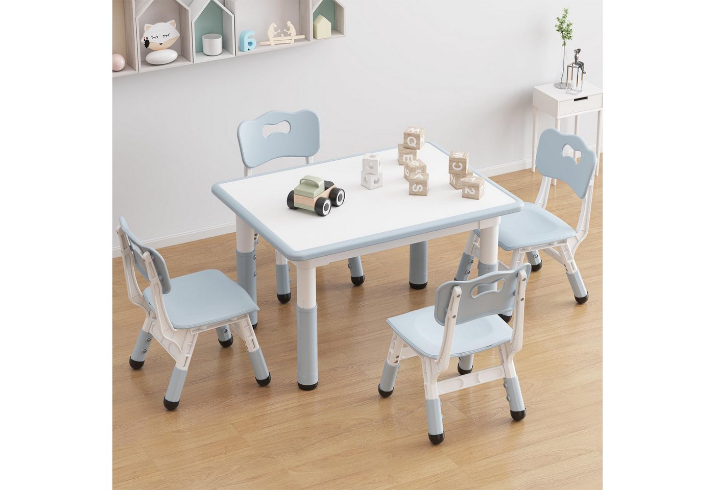 GarveeMore Kindersitzgruppe Kindertisch mit 4 Stühle höhenverstellbares Kindersitzgruppe GarveeMore Kindersitzgruppe Kindertisch mit 4 Stühle höhenverstellbares Kindersitzgruppe von GarveeMore