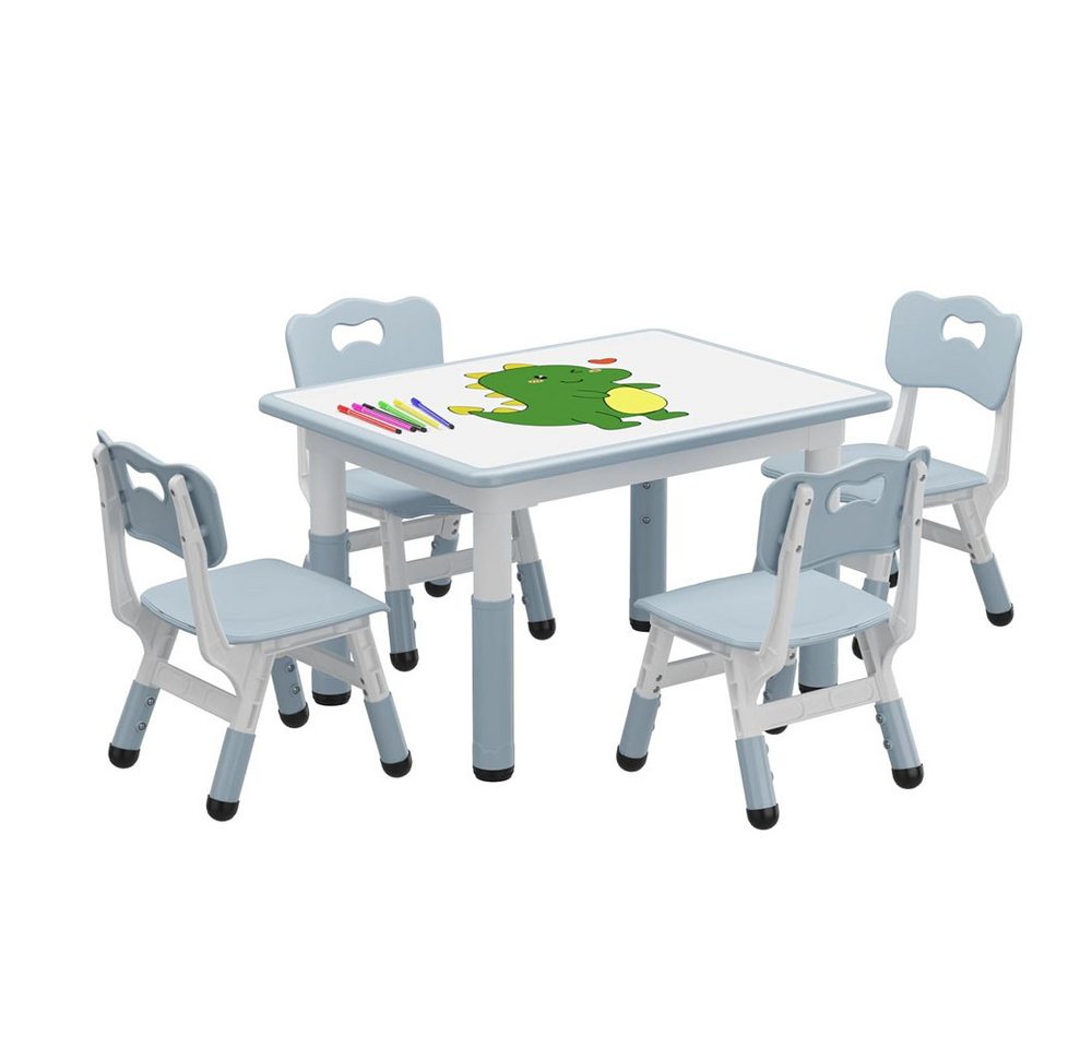 GarveeMore Kindersitzgruppe Kindertisch und 4 Stuhl Set mit Aufbewahrungsbox Höhenverstellbar von GarveeMore