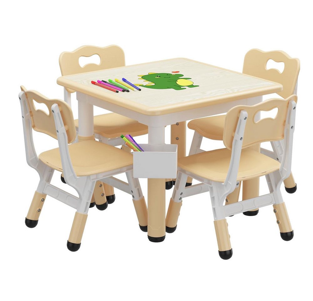 GarveeMore Kindersitzgruppe Kindertisch und 4 Stuhl Set mit Aufbewahrungsbox Höhenverstellbar von GarveeMore