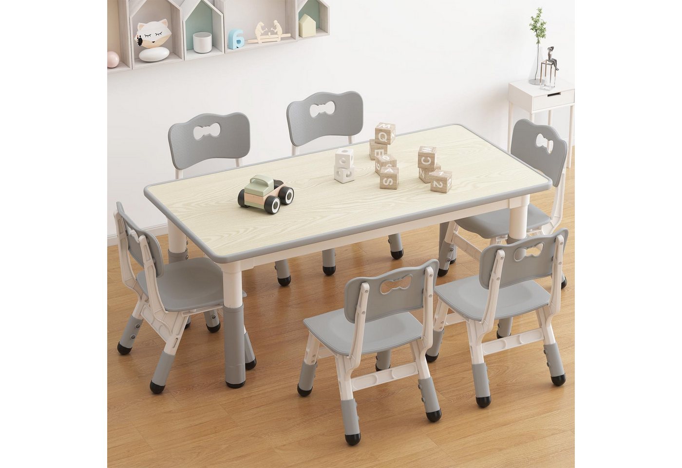GarveeMore Kindersitzgruppe Kindertisch und 6 Stühle Set, Höhenverstellbar GarveeMore Kindersitzgruppe Kindertisch und 6 Stühle Set, Höhenverstellbar von GarveeMore