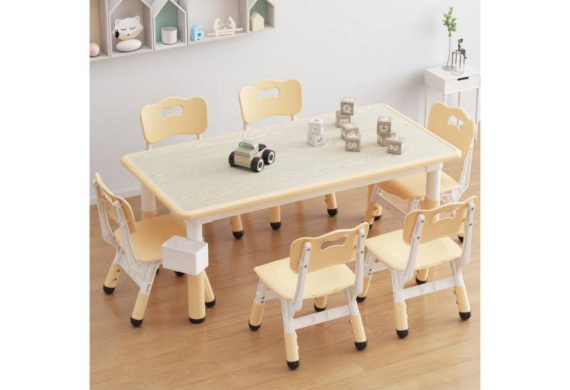 GarveeMore Kindersitzgruppe Kindertisch und 6 Stühle Set, Höhenverstellbar von GarveeMore