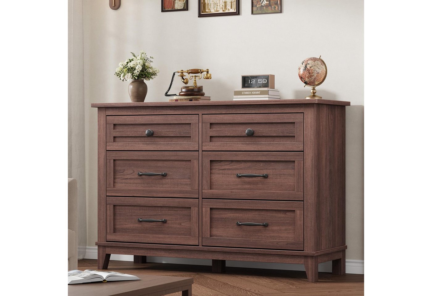 GarveeMore Kommode Großer Holzschrank mit 6 Schubladen von GarveeMore