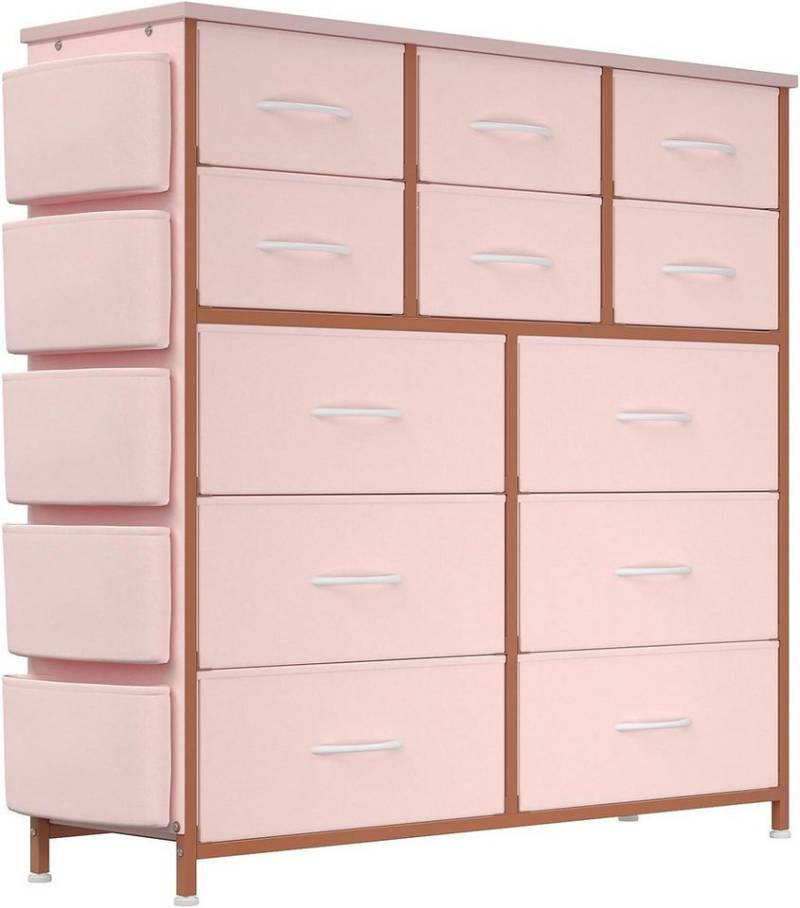 GarveeMore Kommode Kommode mit 12 Schubladen,5 Seitentaschen und 2 Haken, Braun von GarveeMore